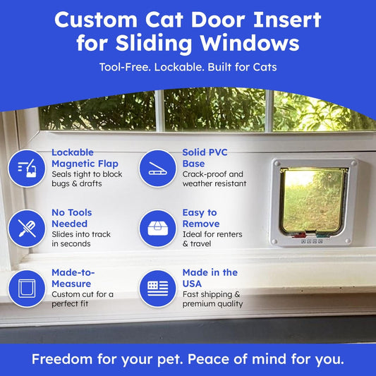 Solid PVC Base Cat Door Window Insert - Easy No-Tools Installation!