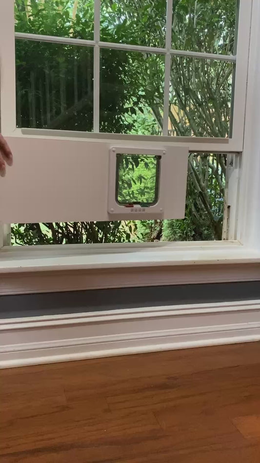 Solid PVC Base Cat Door Window Insert | Vertical or Horizontal | Easy No-Tools Installation!